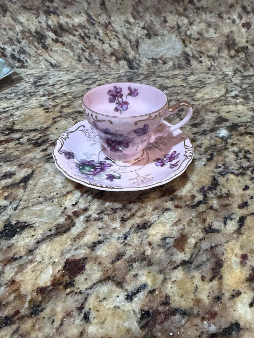 Lefton China Pink Tea Cup And Saucer Hand Painted Violets